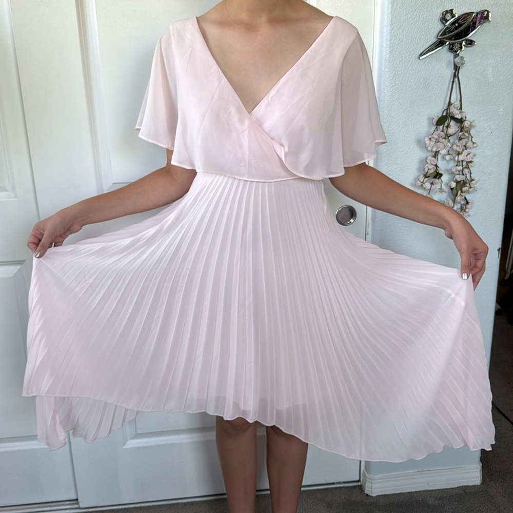 Kensie pale pink pleated asymmetrical summer twirling dress 8 M
